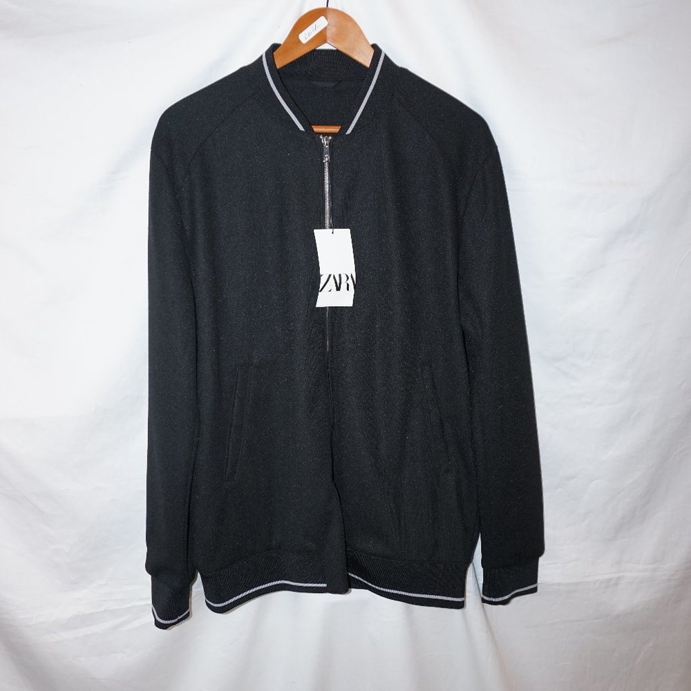 ZARA Man NWT Black Pique Mesh Front Zip XXL